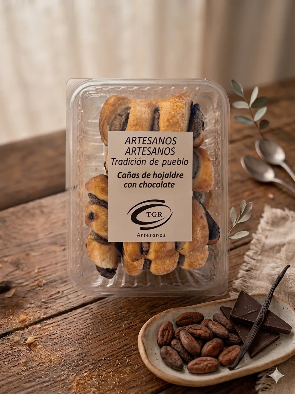 Cañas de hojaldre rellenas de chocolate